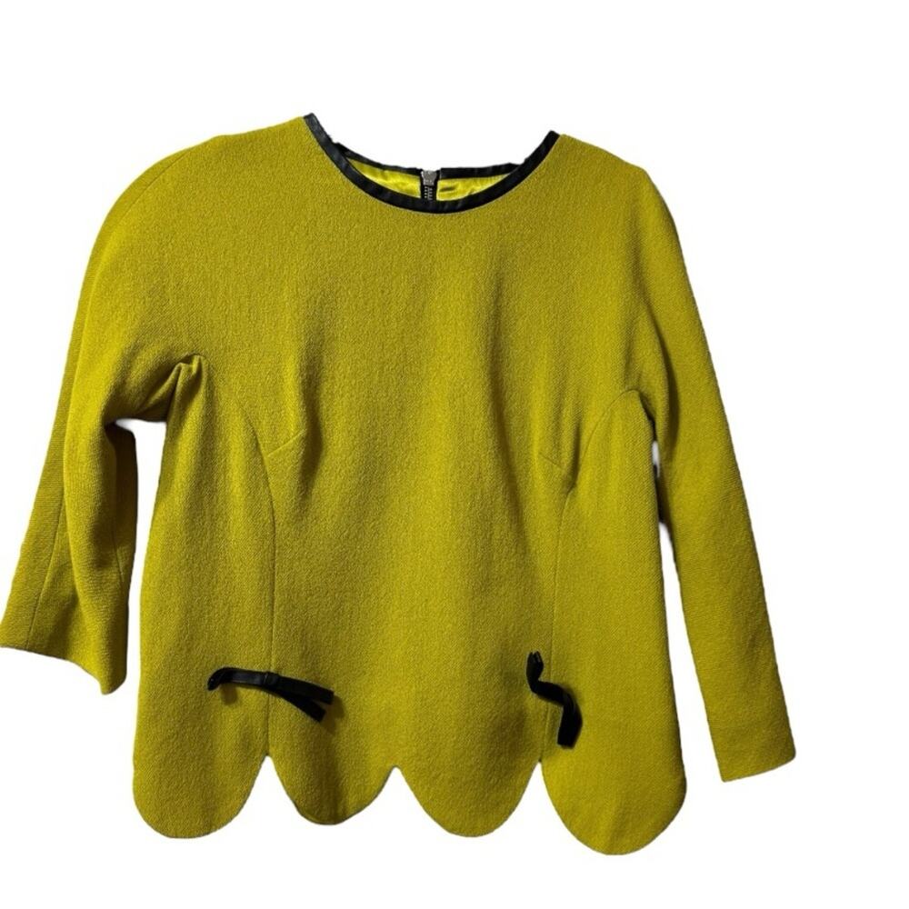 Milly of‎ New York Vintage Wool Top with Lamb Leather Trim Size 4 60s USA Made